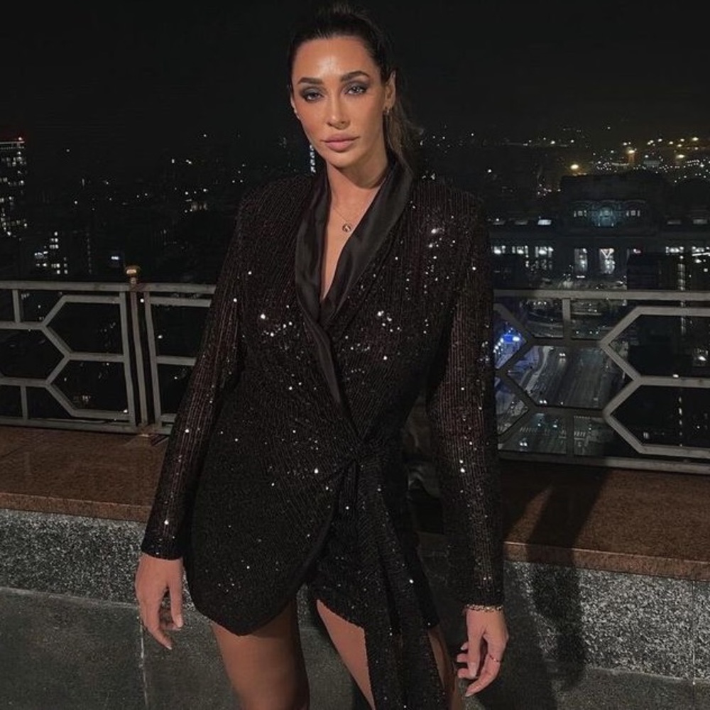 ZARA BLACK SEQUIN WRAP BLAZER DRESS